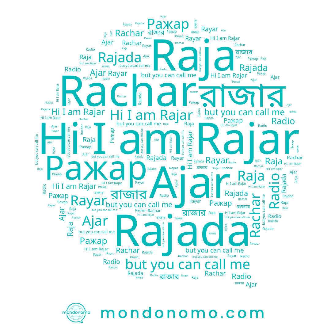 name Ajar, name রাজার, name Raja, name Rajada, name Rachar, name Radio, name Rayar, name Ражар, name Rajar