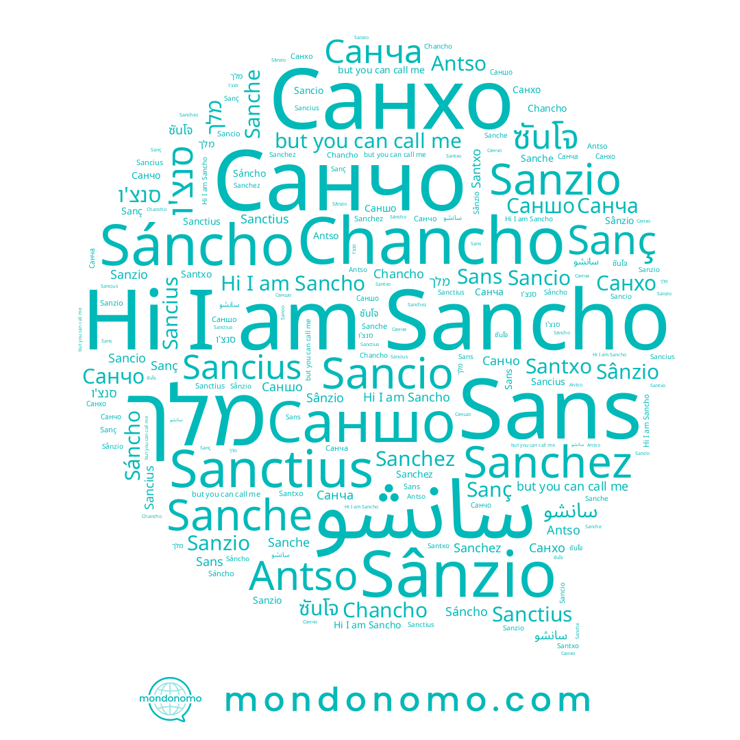 name Sanzio, name Саншо, name Sancius, name Sanç, name ซันโจ, name Sanctius, name Sans, name Sancio, name Sanche, name Antso, name Chancho, name Santxo, name Sancho, name Sáncho, name Sanchez, name Sânzio, name סנצ'ו, name Санхо, name Санчо