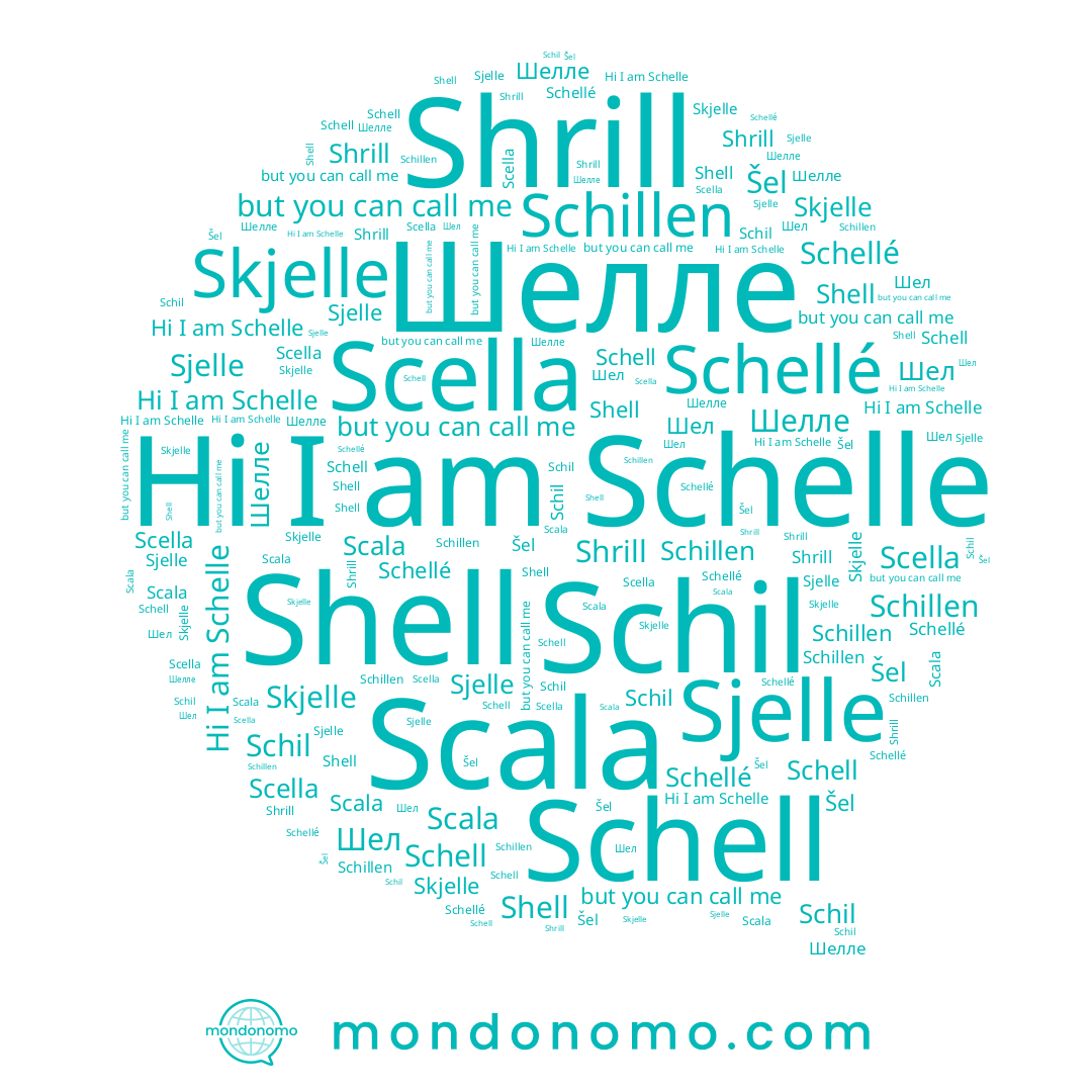 name Scella, name Schil, name Shrill, name Шелле, name Schelle, name Shell, name Schellé, name Schillen, name Šel, name Scala, name Schell, name Skjelle, name Sjelle