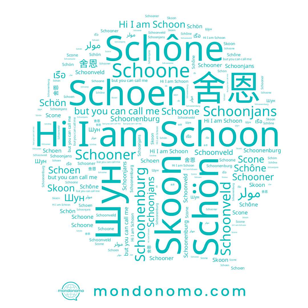 name Schoonjans, name Шун, name Schoonenburg, name Schön, name Schône, name 舍恩, name Schoonveld, name เรือ, name Skoon, name Schoen, name Schoon, name مولر, name Schoone