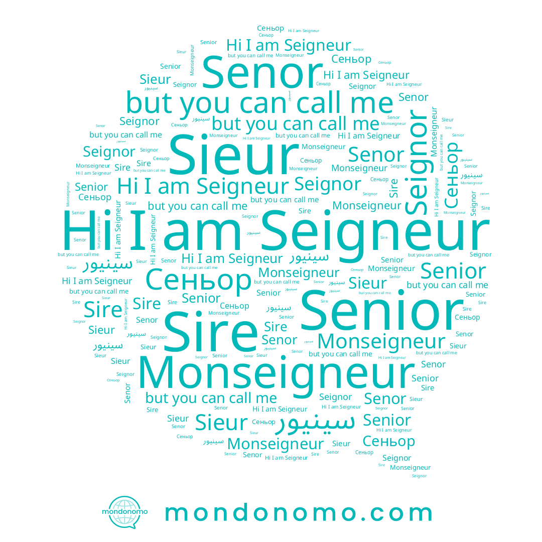 name Seigneur, name سينيور, name Sire, name Senor, name Sieur, name Senior