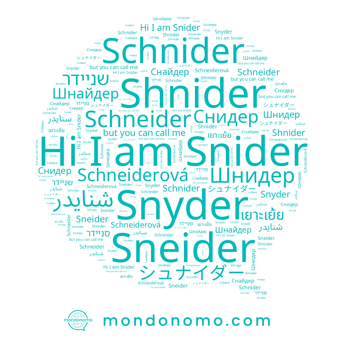 name Шнайдер, name Snyder, name シュナイダー, name เยาะเย้ย, name שניידר, name Снидер, name Sneider, name Schneiderová, name Schneider, name Schnider, name شنايدر, name Shnider, name Snider, name סניידר, name Шнидер, name Снайдер
