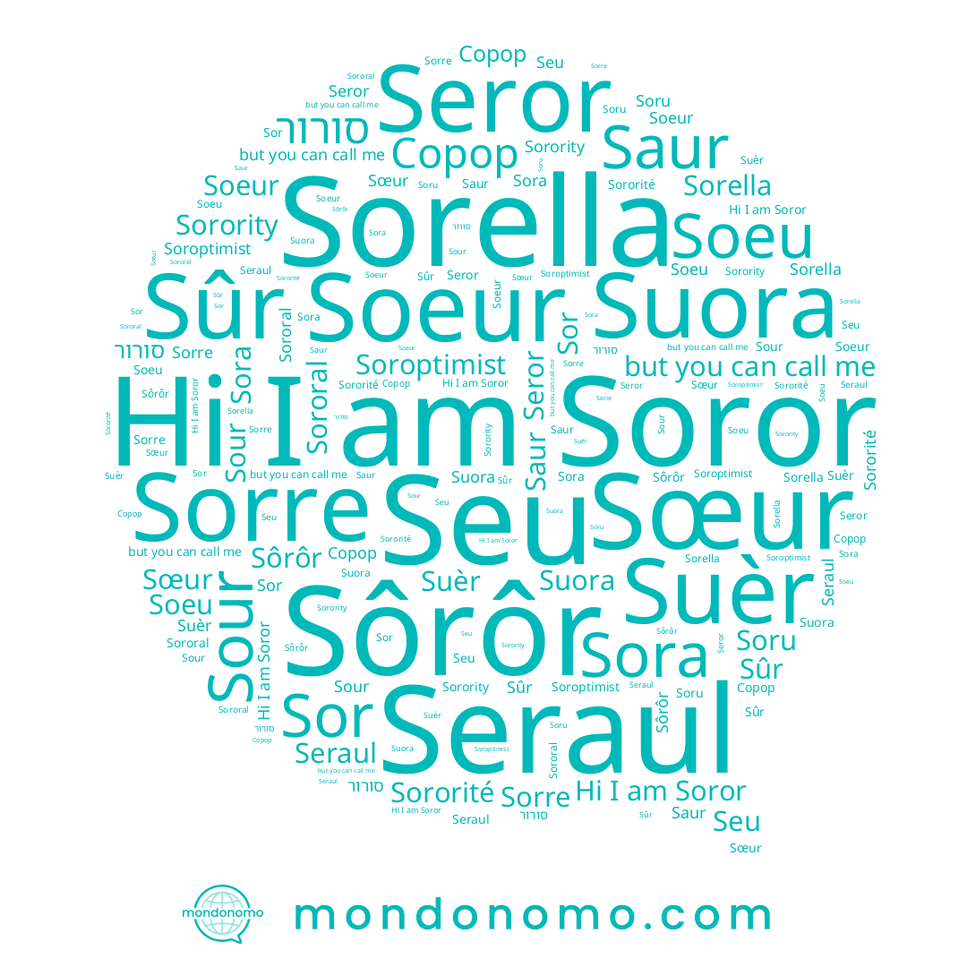 name Sûr, name Сорор, name Soeur, name Soror, name Seu, name Soru, name Sour, name Sœur, name Sor, name Sora, name Seraul, name Saur, name سورور, name Seror, name Sôrôr, name Suèr, name Sorre, name Soeu, name Sorella, name סורור