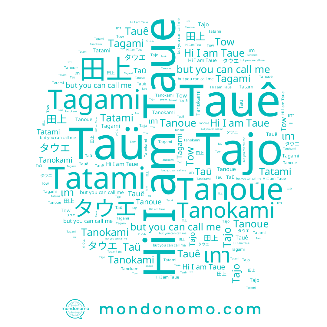 name Tauê, name Taue, name Tow, name Tanoue, name Tajo, name เทา, name Taü, name Tanokami, name タウエ, name Tagami