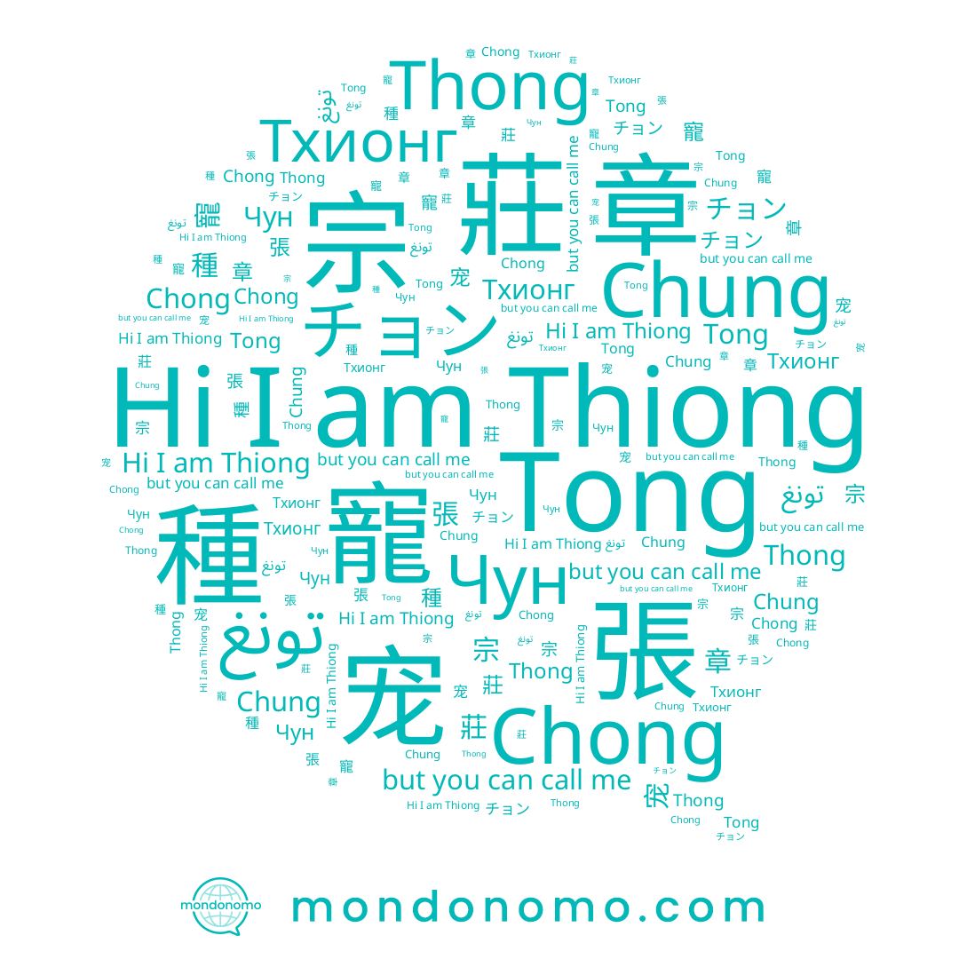 name 張, name 寵, name 宗, name تونغ, name Chung, name 宠, name Thiong, name Чун, name Chong, name Tong, name Тхионг, name 章, name 莊, name Thong, name 種, name チョン