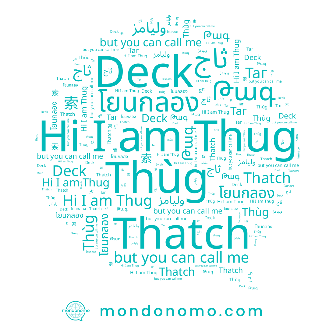 name وليامز, name โยนกลอง, name Thatch, name Thùg, name Thug, name Таг, name 索, name Deck