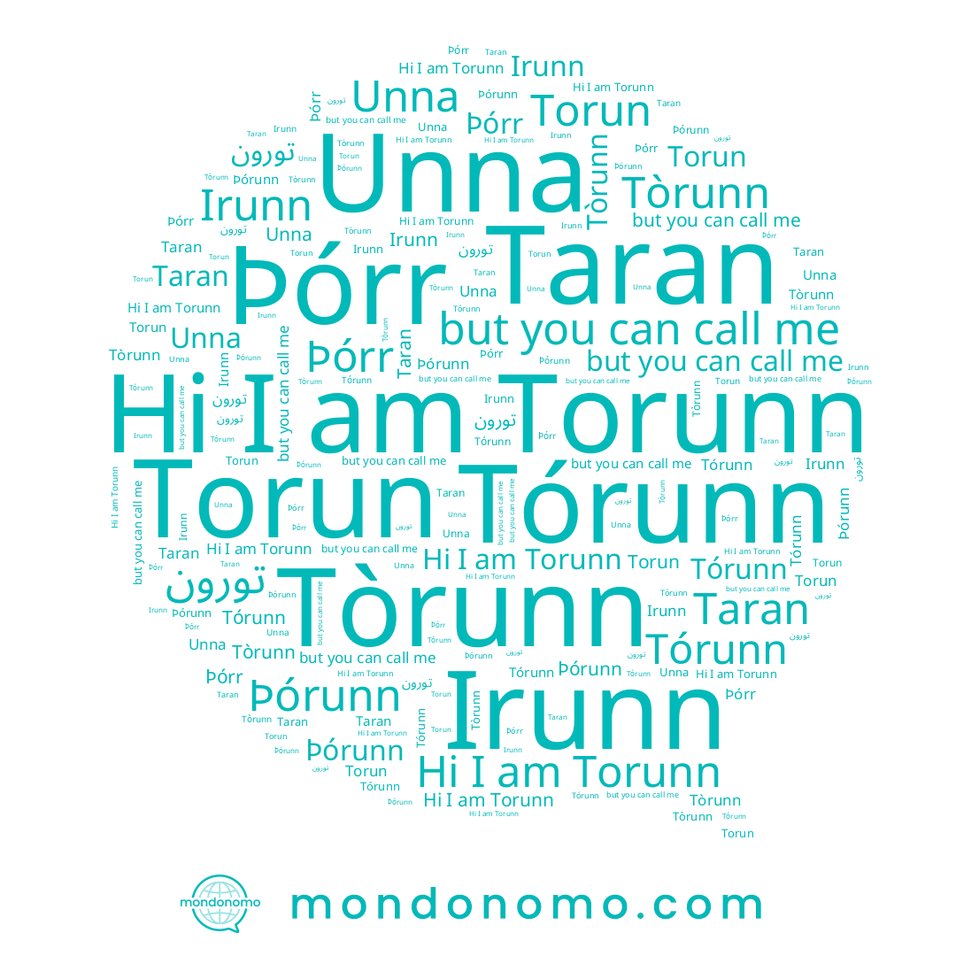 name Taran, name Þórunn, name Tórunn, name Unna, name Tòrunn, name Þórr, name Torunn, name Irunn, name Torun