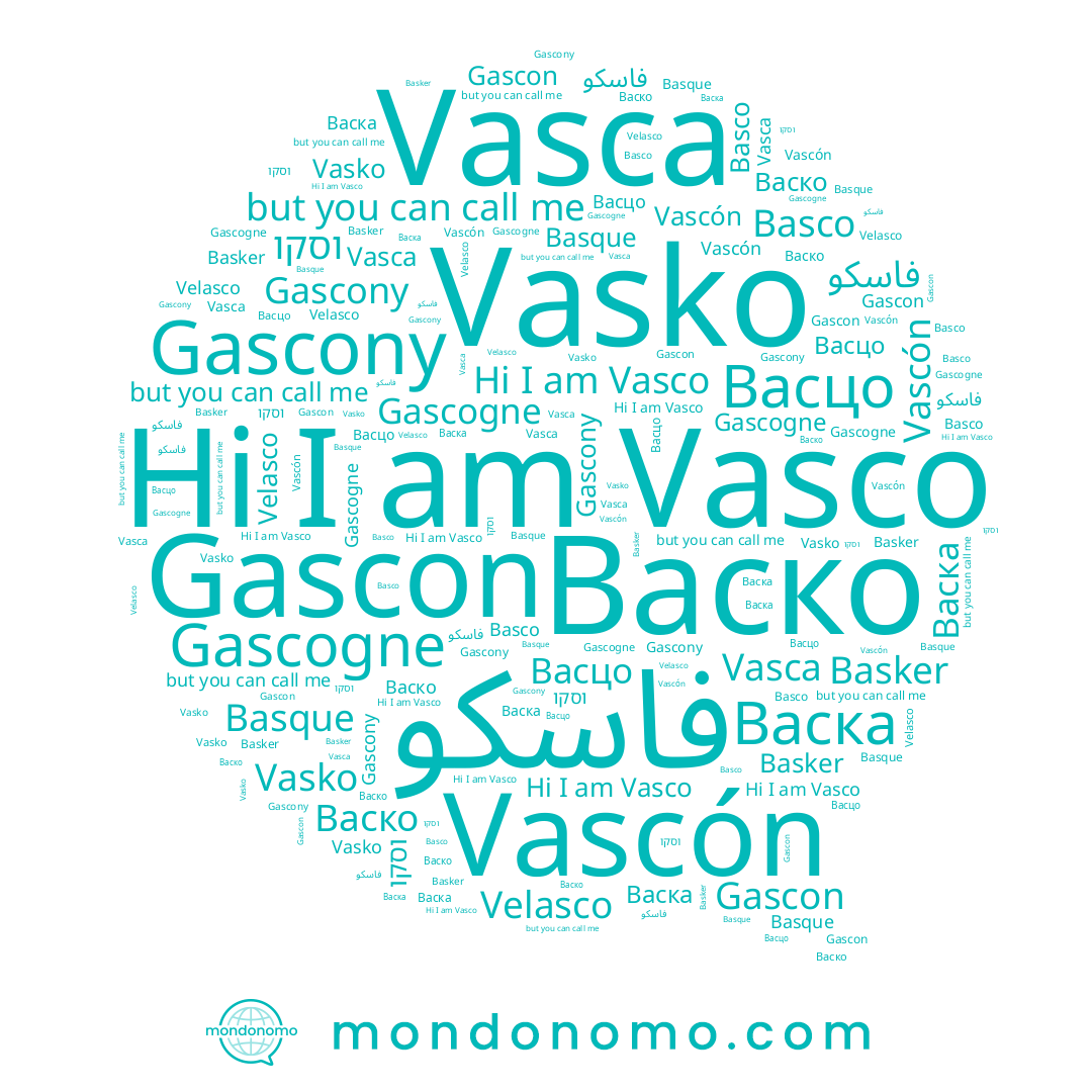 name Basque, name Васцо, name فاسكو, name Vasko, name Velasco, name Vasca, name Basco, name Vascón, name Васко, name Basker, name וסקו, name Gascon, name Vasco