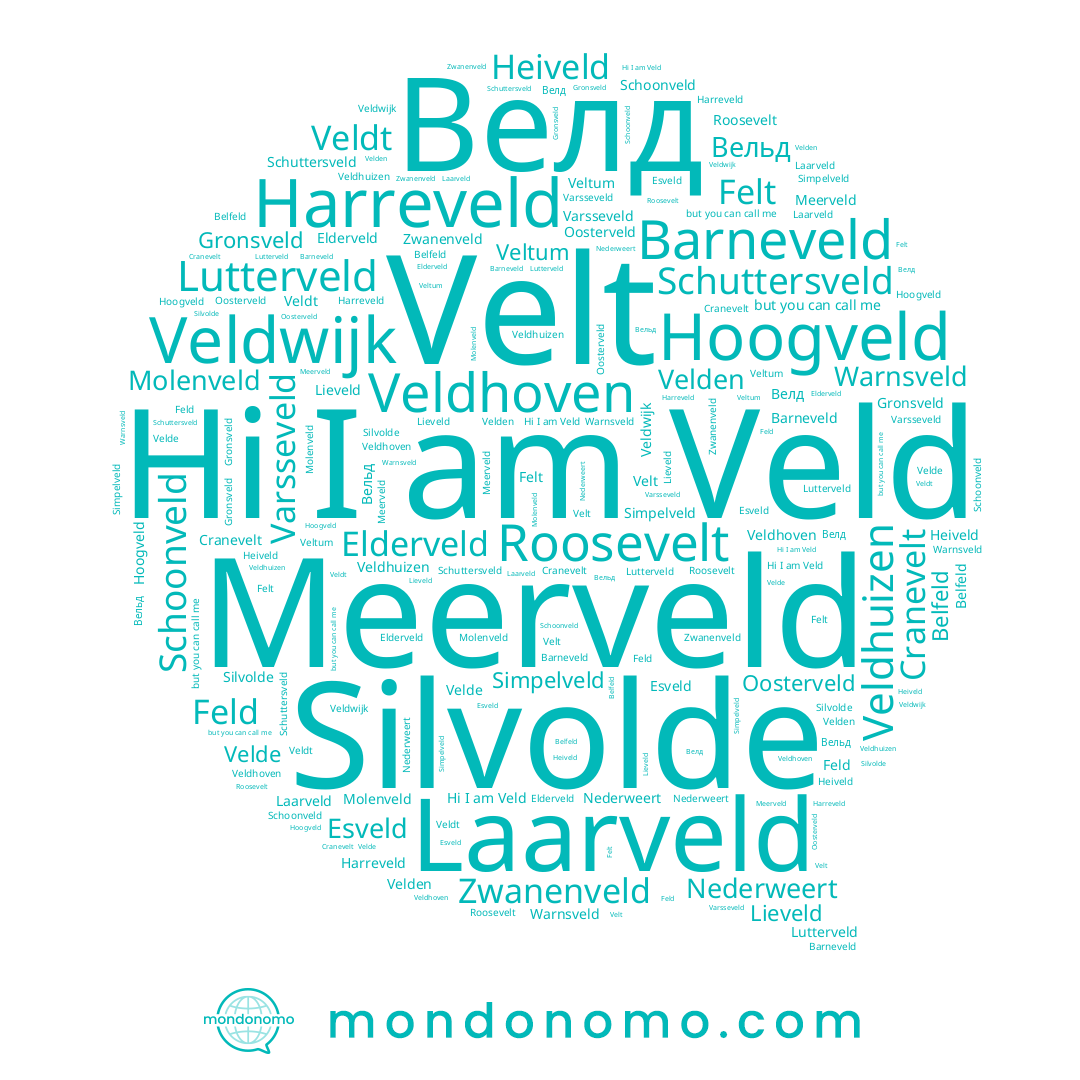 name Elderveld, name Veldwijk, name Lutterveld, name Cranevelt, name Feld, name Belfeld, name Barneveld, name Lieveld, name Velden, name Veldt, name Oosterveld, name Laarveld, name Veltum, name Hoogveld, name Felt, name Schuttersveld, name Veldhuizen, name Zwanenveld, name Harreveld, name Molenveld, name Gronsveld, name Roosevelt, name Velt, name Schoonveld, name Veld, name Veldhoven, name Velde, name Meerveld, name Esveld