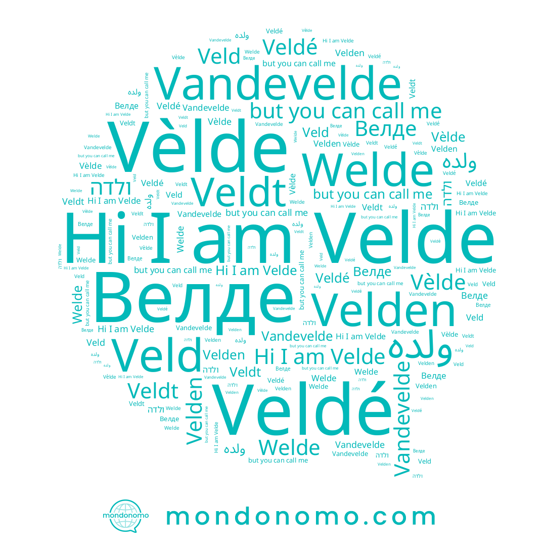 name Welde, name Velde, name Veldé, name Vèlde, name Veld, name Vandevelde, name Velden, name Veldt, name ולדה