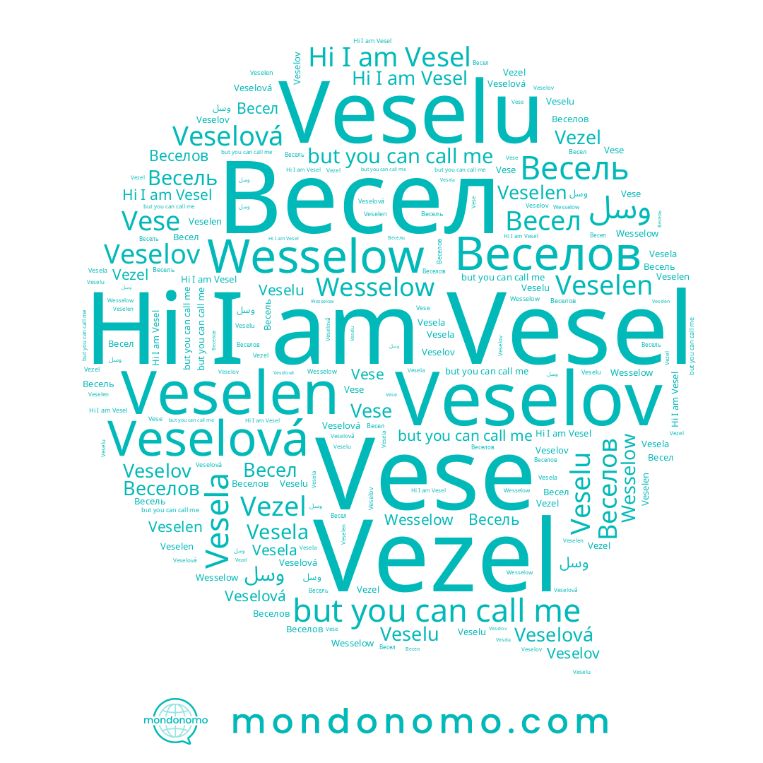 name Весел, name Veselov, name Veselová, name Vesel, name Веселов, name Vesela, name Весель, name Veselen, name Vezel, name وسل, name Veselu, name Vese, name Wesselow
