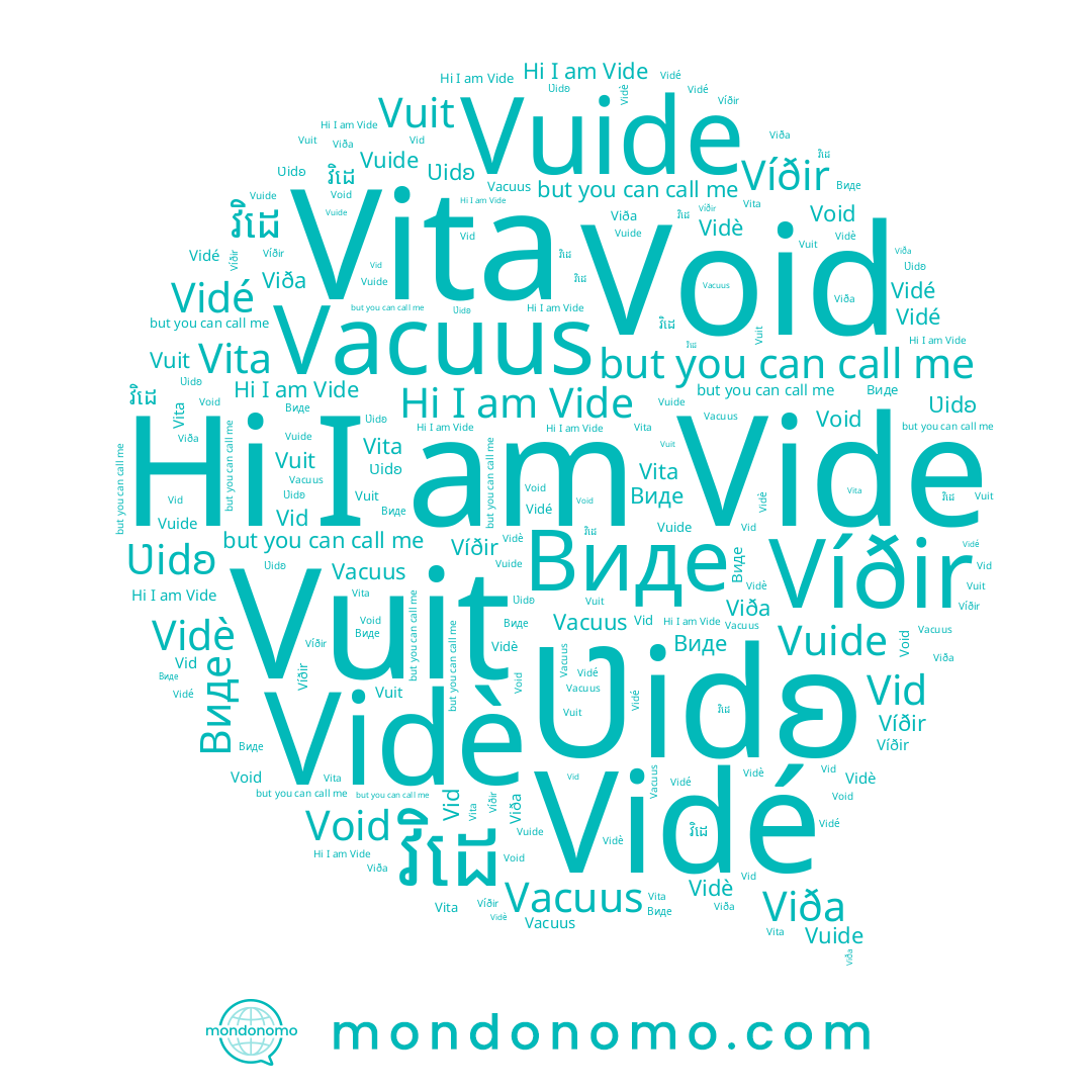 name Vid, name វិដេ, name Ʋidʚ, name Vidè, name Void, name Виде, name Vide, name Vita, name Vidé, name Viða, name Vuide, name Vacuus, name Víðir