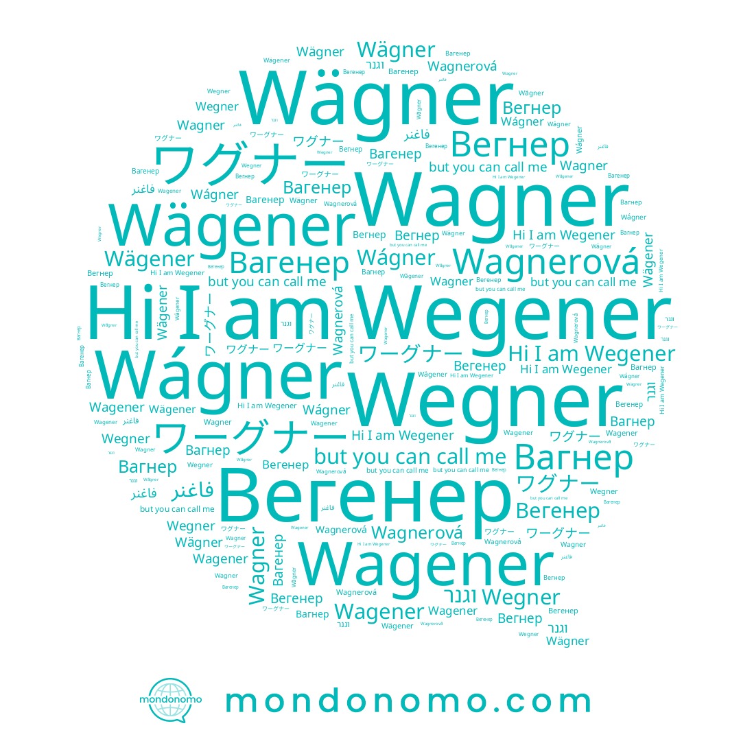 name ワグナー, name ワーグナー, name Wágner, name Вагнер, name Вегнер, name Wegner, name Wägner, name Вагенер, name Wegener, name فاغنر, name Вегенер, name Wagnerová, name Wagener, name וגנר, name Wagner, name Wägener