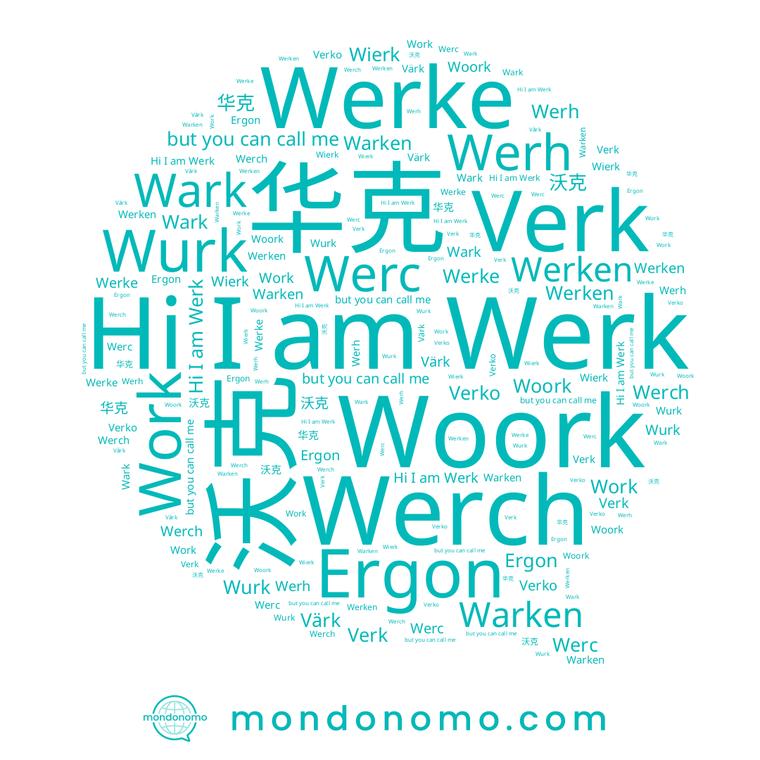 name Wark, name Work, name 华克, name Werch, name Werh, name Warken, name Werk, name Värk, name Verko, name Ergon, name 沃克, name Woork, name Wierk