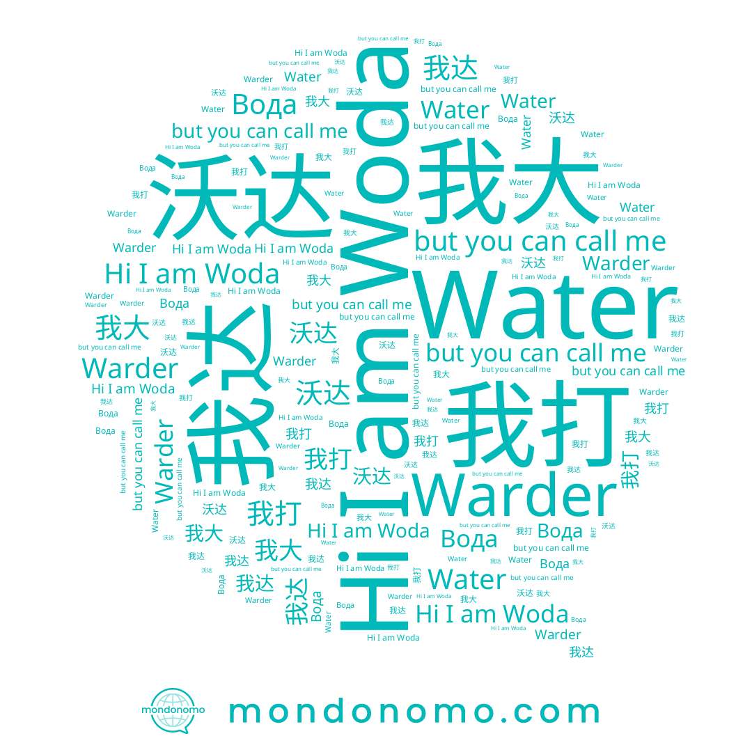name 我大, name 沃达, name 我达, name 我打, name Water, name Warder, name Woda