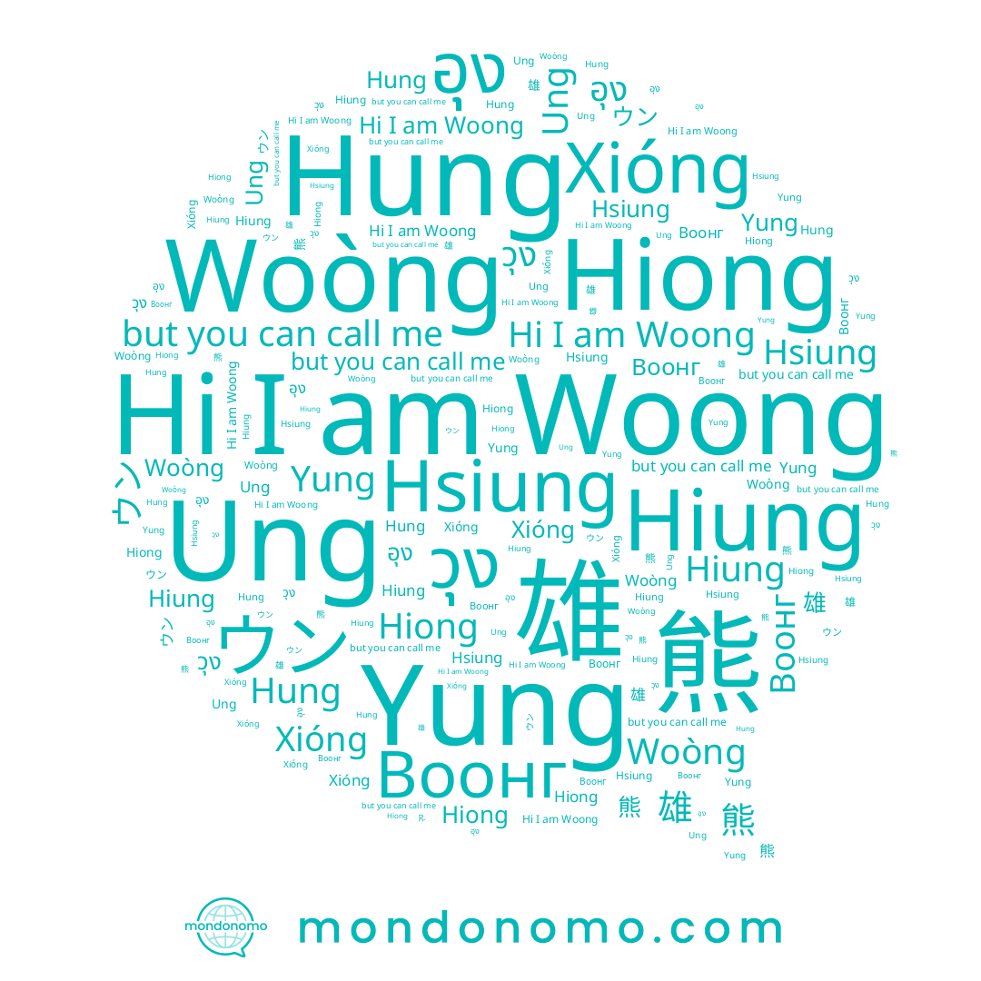 name Hung, name อุง, name 雄, name Woong, name 熊, name Hiong, name Hiung, name Hsiung, name Xióng, name ウン, name 웅, name Воонг, name Ung, name Woòng, name Yung, name วุง