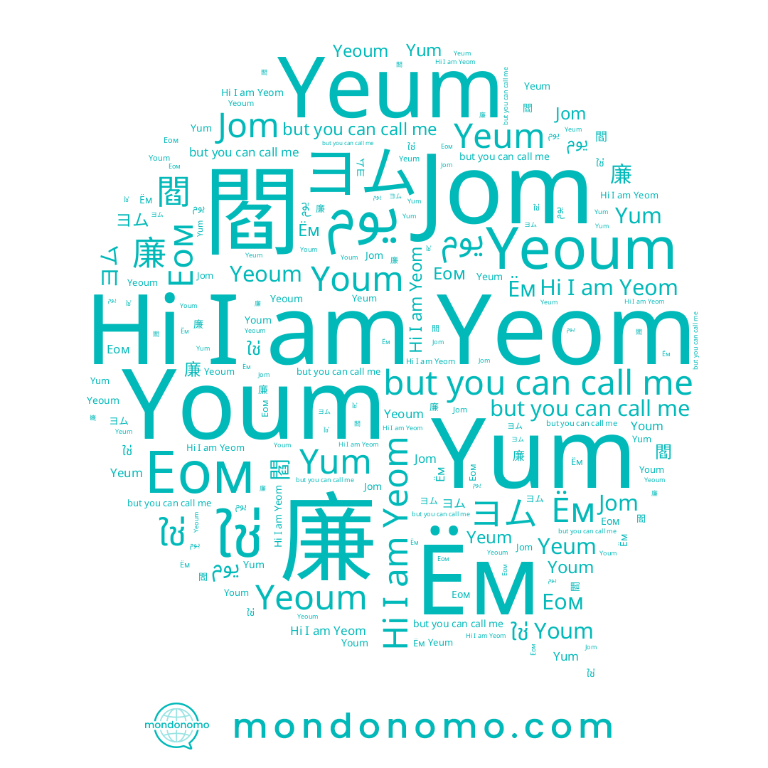 name 閻, name Yeum, name Jom, name ใช่, name یوم, name ヨム, name Yum, name Yeom, name Yeoum, name Youm, name 廉, name Еом, name Ём, name 염