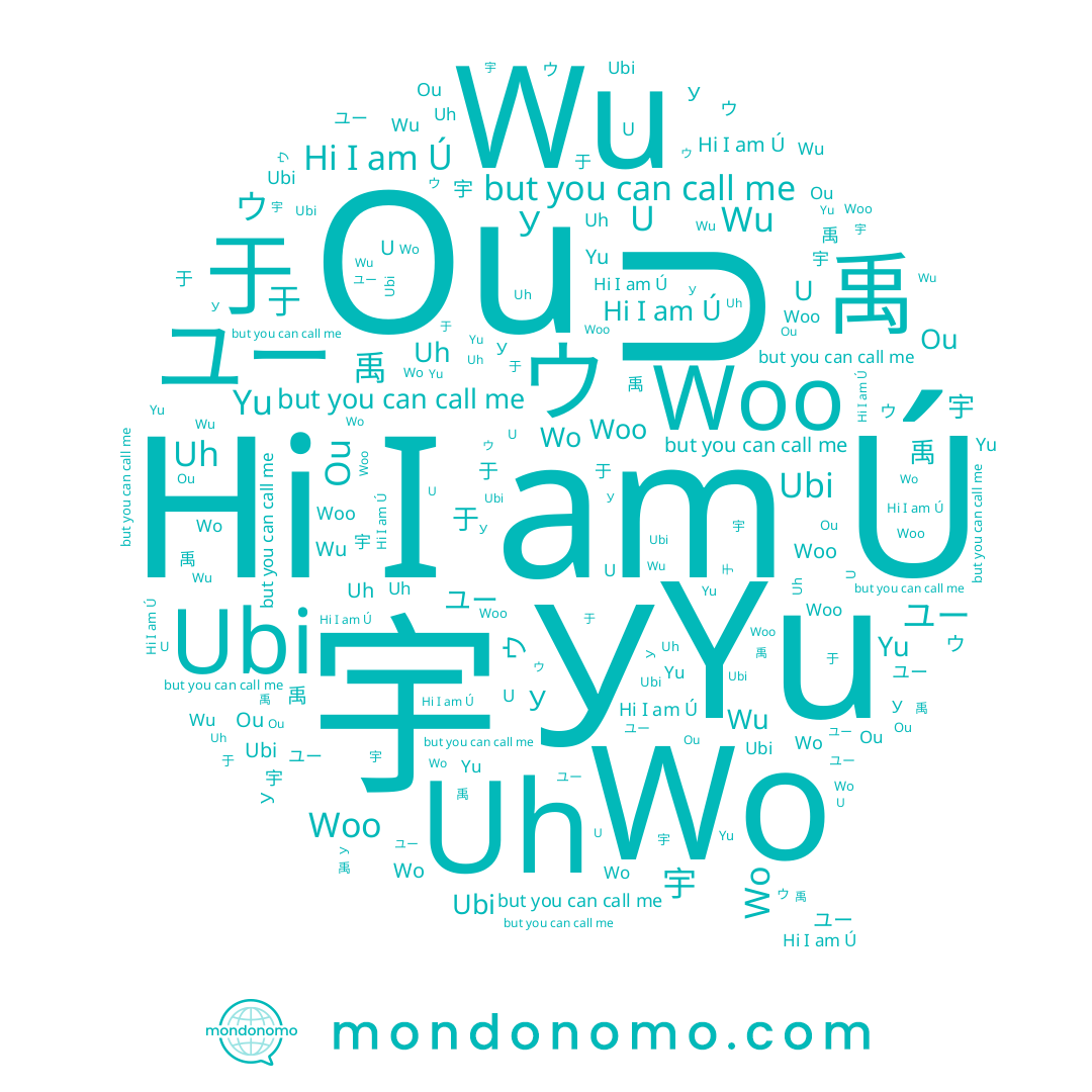 name У, name Woo, name ユー, name Yu, name ウ, name 禹, name 우, name Ú, name 于, name U, name 宇, name Wo, name Ou, name Wu, name Uh