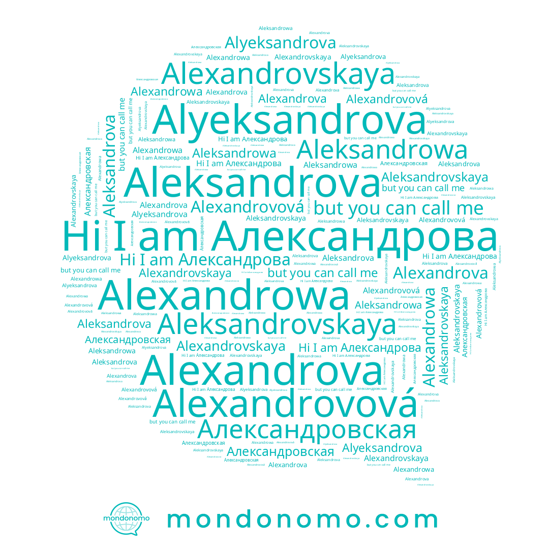 name Alexandrovskaya, name Alexandrova, name Aleksandrova, name Александровская, name Alexandrowa, name Alexandrovová, name Александрова