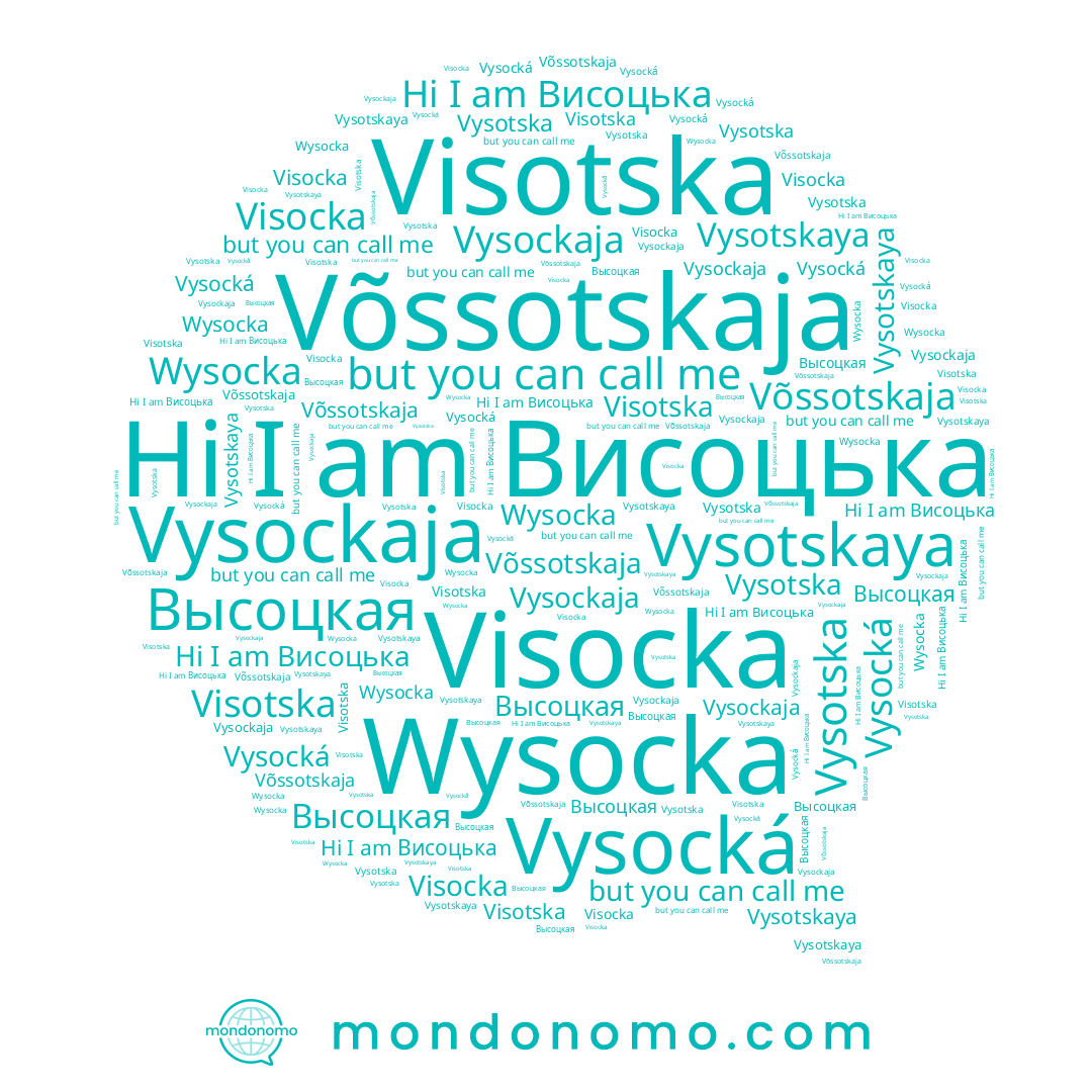 name Visocka, name Vysockaja, name Vysotska, name Vysocká, name Vysotskaya, name Wysocka, name Visotska, name Võssotskaja, name Висоцька, name Высоцкая
