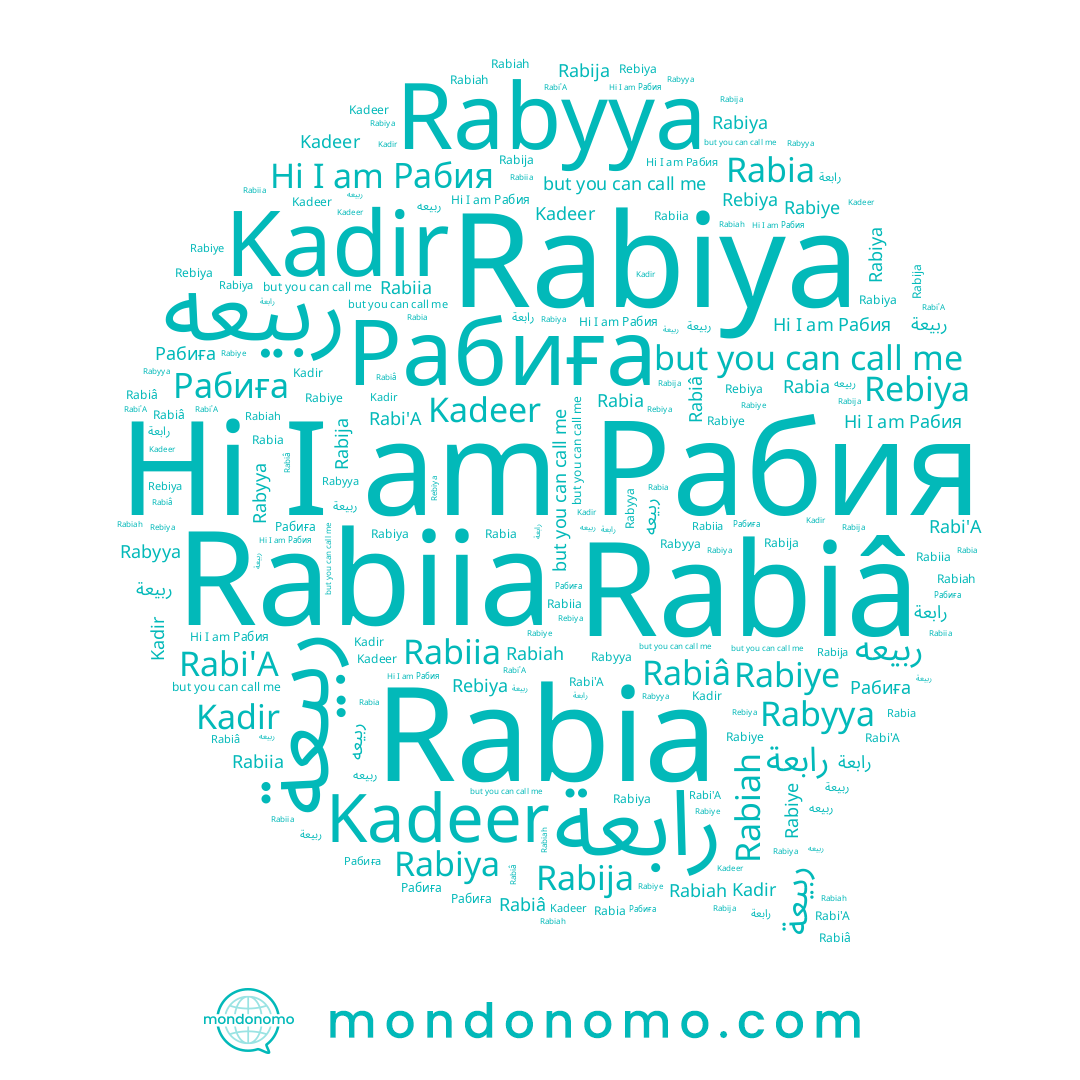 name ربيعة, name Rabiye, name Rabiâ, name Рабиға, name Rabiah, name رابعة, name Rabiya, name Rabi'A, name Rebiya, name Rabija, name Kadir, name Rabia, name Рабия, name Rabyya, name Rabiia, name ربيعه