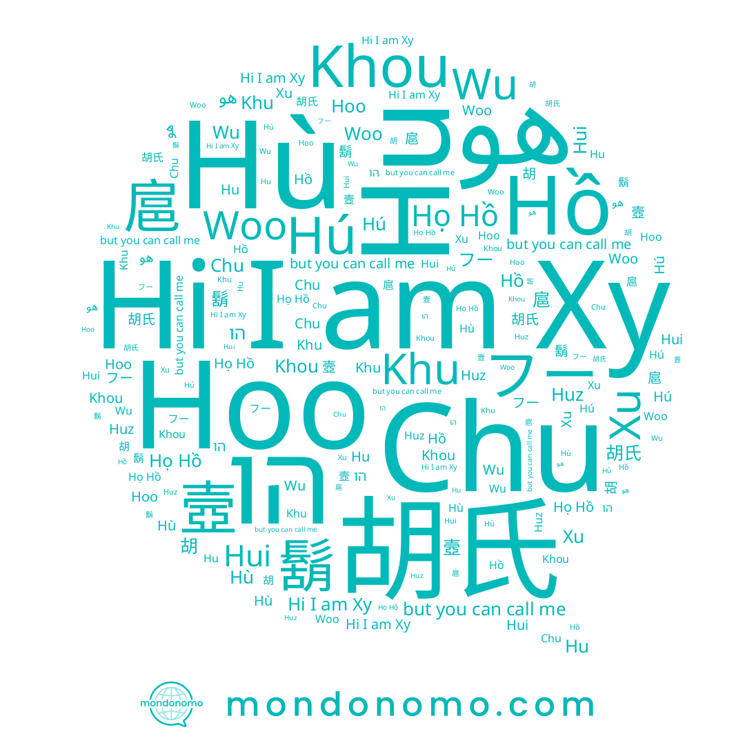 name 胡氏, name Chu, name Wu, name 扈, name هو, name Huz, name Hú, name 壼, name Khu, name Woo, name Khou, name Hồ, name Hoo, name フー, name Xu, name Hù, name Ху, name 胡, name Hu, name 鬍, name הו