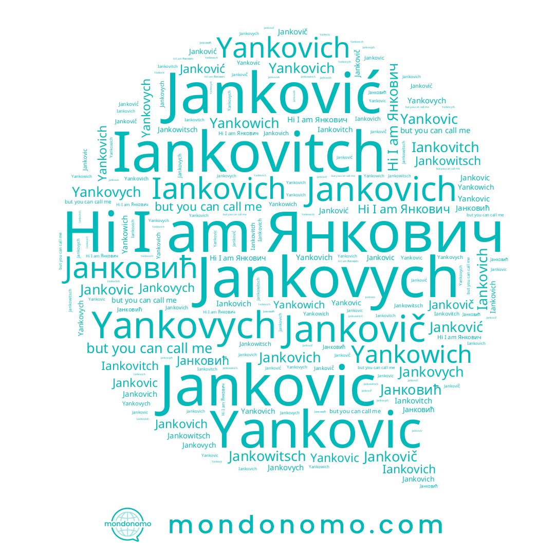 name Янкович, name Јанковић, name Yankovych, name Yankovic, name Yankovich, name Janković, name Jankovich, name Jankovič, name Iankovitch, name Jankovych, name Iankovich, name Jankovic, name Yankowich, name Jankowitsch