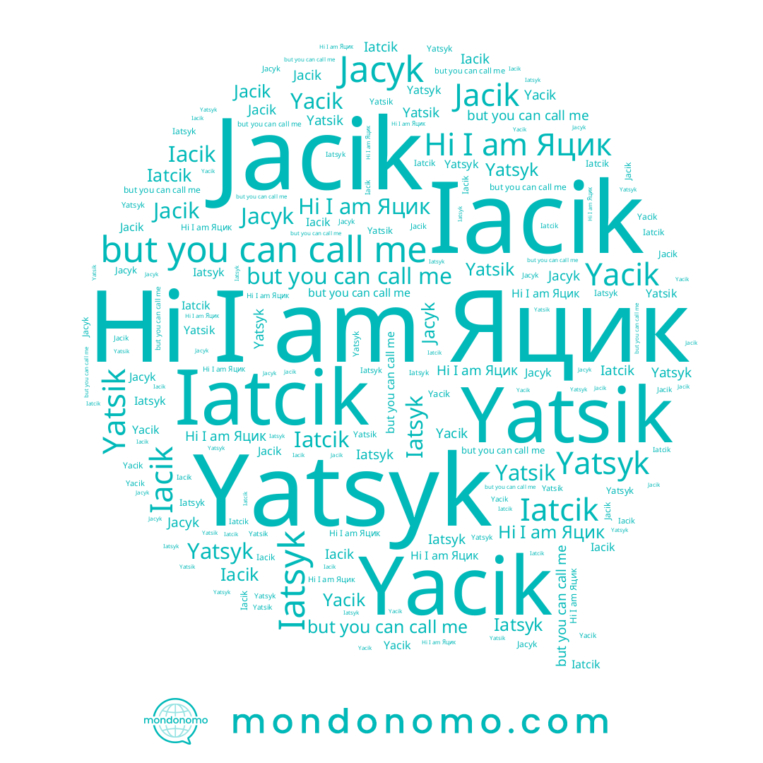 name Yatsyk, name Yatsik, name Iatcik, name Яцик, name Yacik, name Jacyk, name Iatsyk, name Jacik, name Iacik