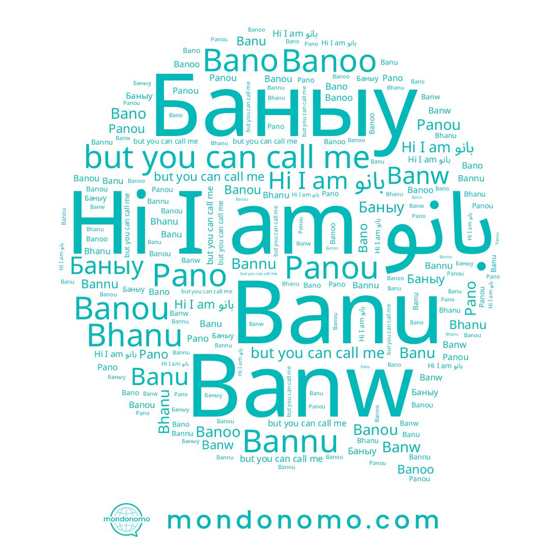 name Pano, name Banw, name Banou, name بانو, name Banu, name Bannu, name Баныу, name Bhanu, name Bano, name Panou, name Banoo