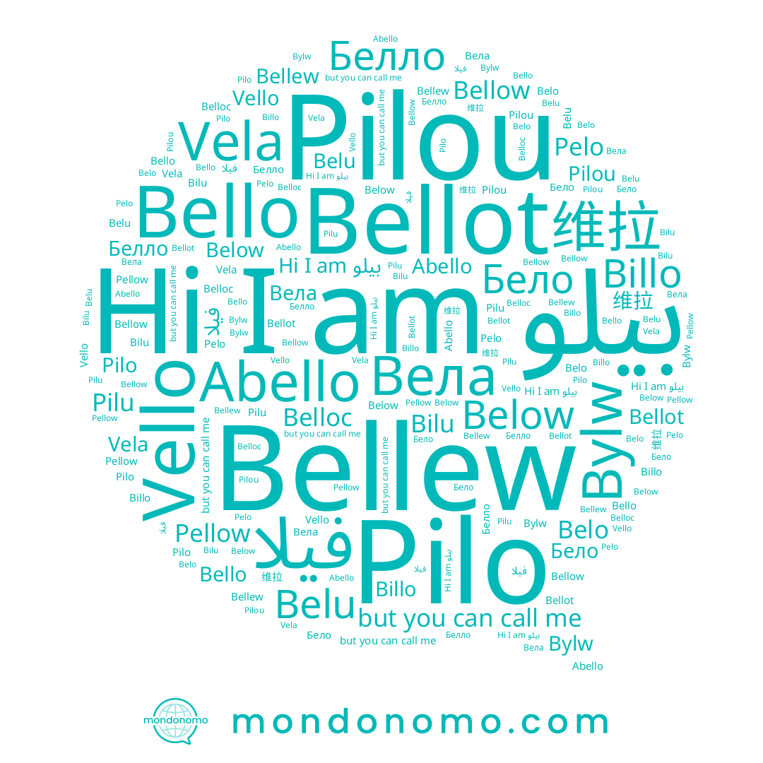 name Pilou, name Vela, name Belloc, name Pelo, name Pilu, name Bellew, name Bellot, name Below, name Vello, name Belo, name 维拉, name Pilo, name Abello, name فيلا, name Belu, name Бело, name Bilu, name Белло, name بيلو, name Bellow, name Вела, name Bello, name Pellow