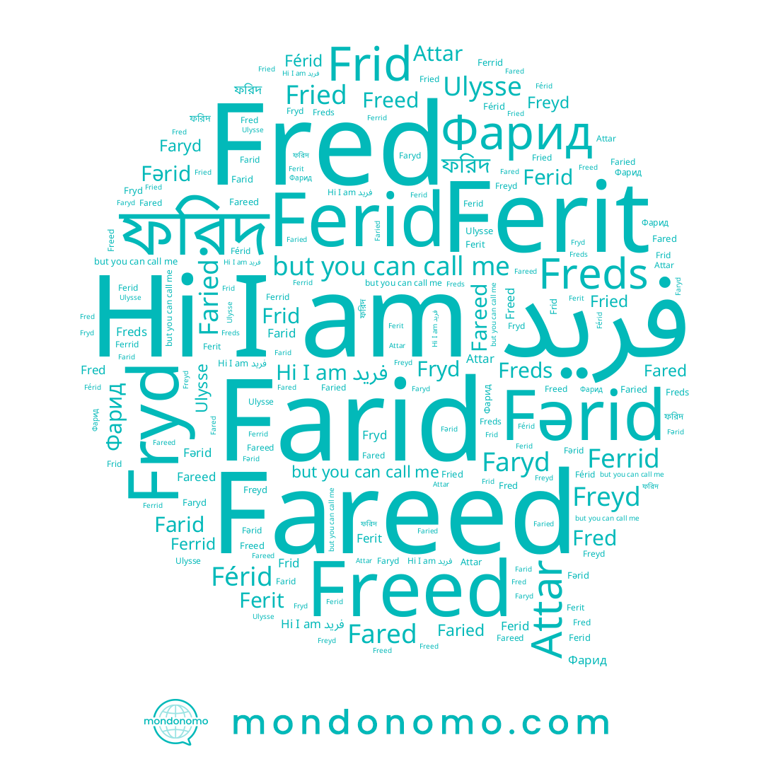 name Faryd, name Frid, name Ulysse, name Ferrid, name Freyd, name Férid, name Fərid, name Fryd, name ফরিদ, name Freed, name Attar, name Фарид, name Fried, name Ferit, name Faried, name Fred, name Farid, name Ferid, name فريد, name Fared, name Fareed