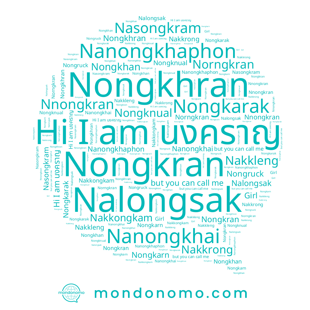 name Nongruck, name Nasongkram, name Nongknual, name Nongkran, name Norngkran, name นงคราญ, name Nanongkhai, name Nakkleng, name Nakkrong, name Nalongsak, name Nakkongkam, name Nongkhran, name Nongkarak, name Nanongkhaphon, name Nongkarn