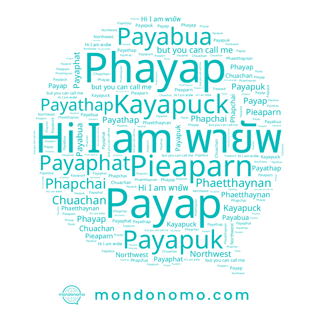 name Payabua, name Phayap, name Phaetthaynan, name Phapchai, name Pieaparn, name Payaphat, name พายัพ, name Payathap, name Payapuk, name Payap, name Kayapuck