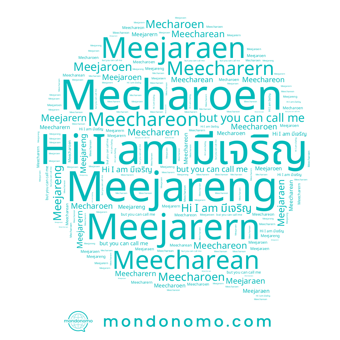 name Meecharern, name Mecharoen, name Meejareng, name Meechareon, name Meecharoen, name Meejaroen, name Meecharean, name Meejarern, name Meejaraen, name มีเจริญ