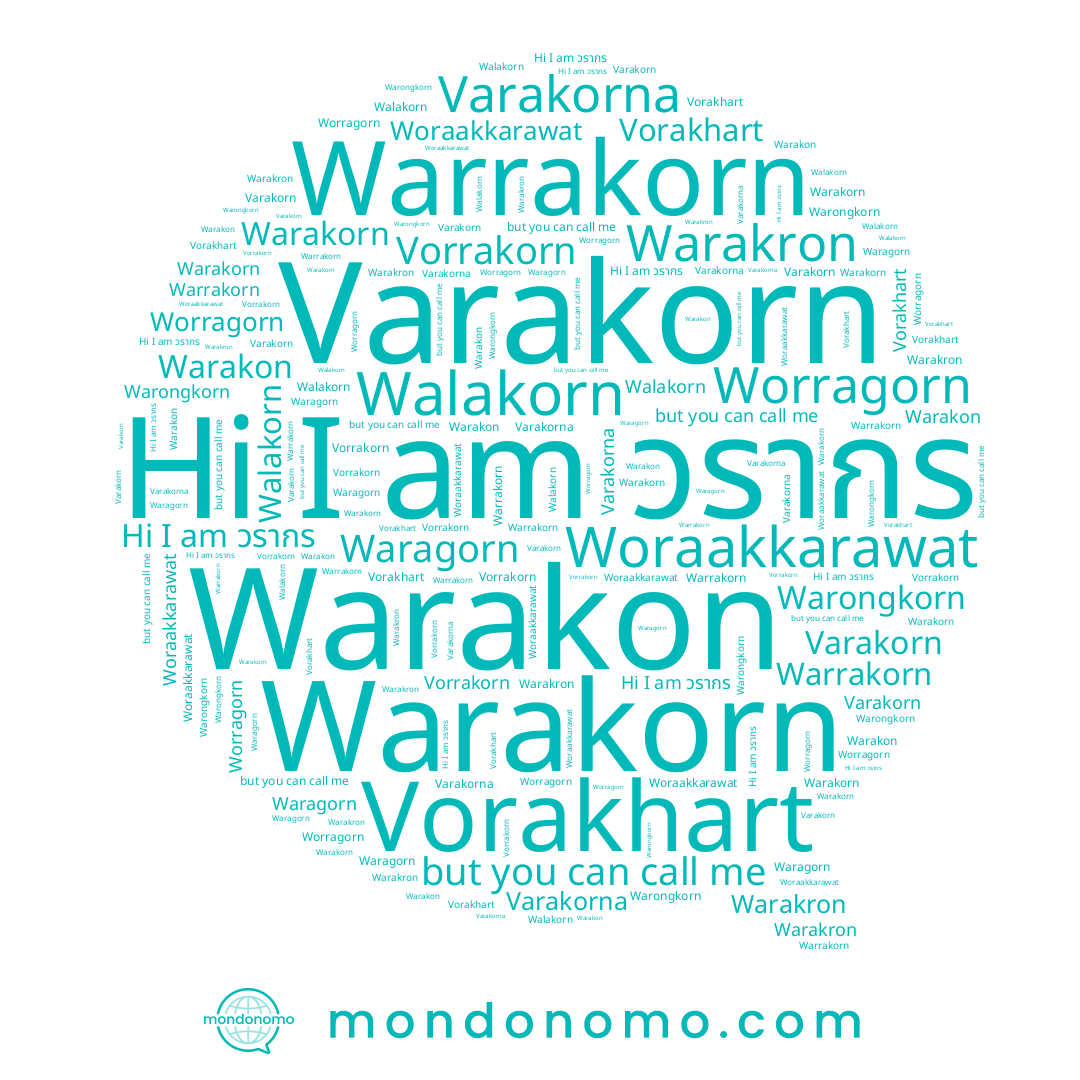 name Vorrakorn, name Varakorn, name Warrakorn, name Vorakhart, name Worragorn, name Woraakkarawat, name Varakorna, name Waragorn, name วรากร, name Warongkorn, name Warakon, name Warakorn, name Walakorn