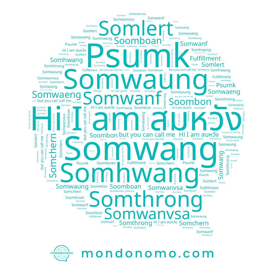 name Soombon, name Soomboan, name Somwanf, name Somhwang, name Somthrong, name Somwanvsa, name Somwaeng, name Somwang, name Somwaung, name Somlert, name สมหวัง, name Somchern