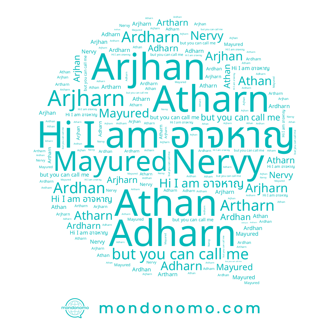 name Mayured, name Nervy, name อาจหาญ, name Ardharn, name Ardhan, name Arjhan, name Artharn, name Atharn, name Adharn, name Athan