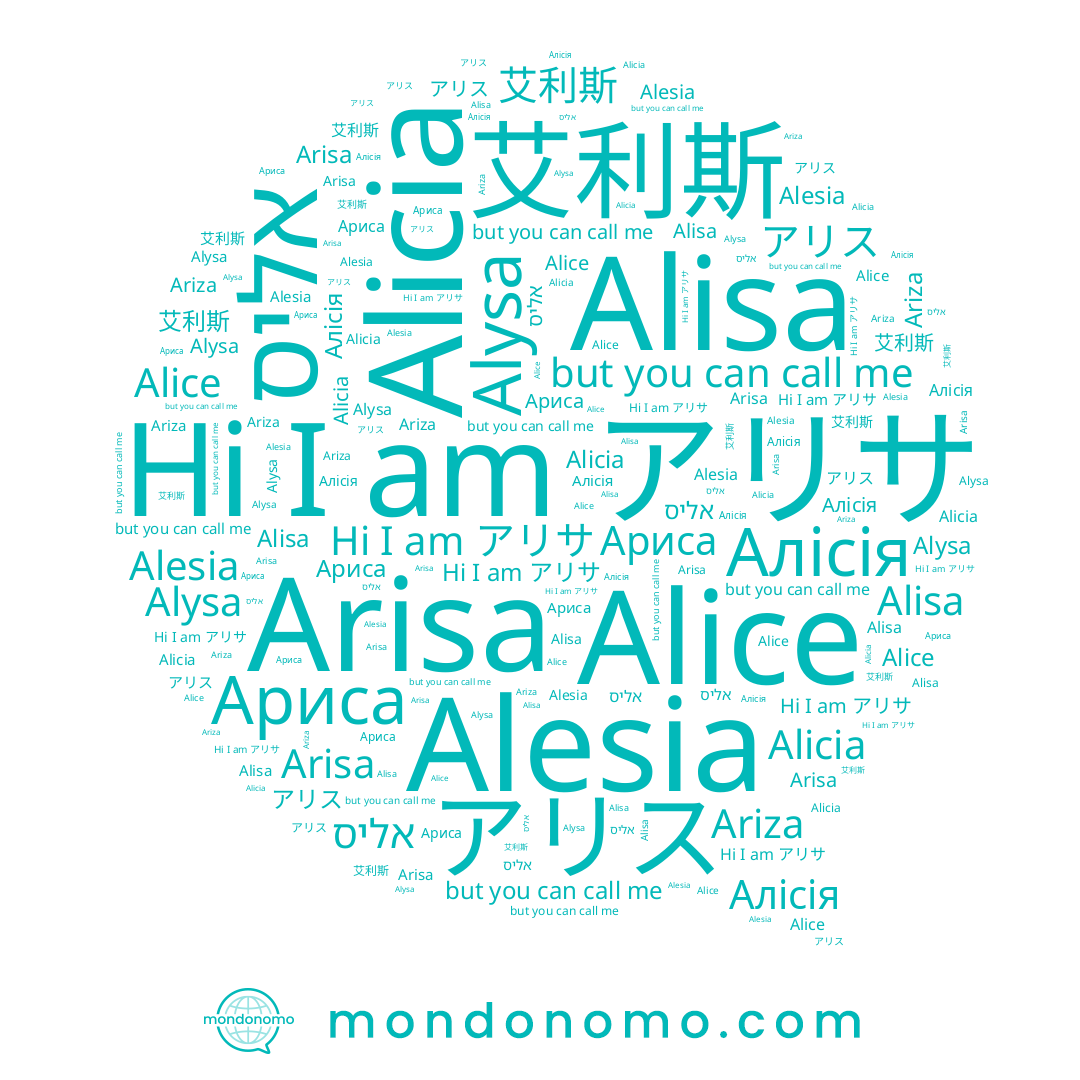 name アリス, name Alesia, name Alicia, name אליס, name 艾利斯, name Ариса, name Алісія, name Alisa, name Arisa, name Alice, name Ariza, name アリサ