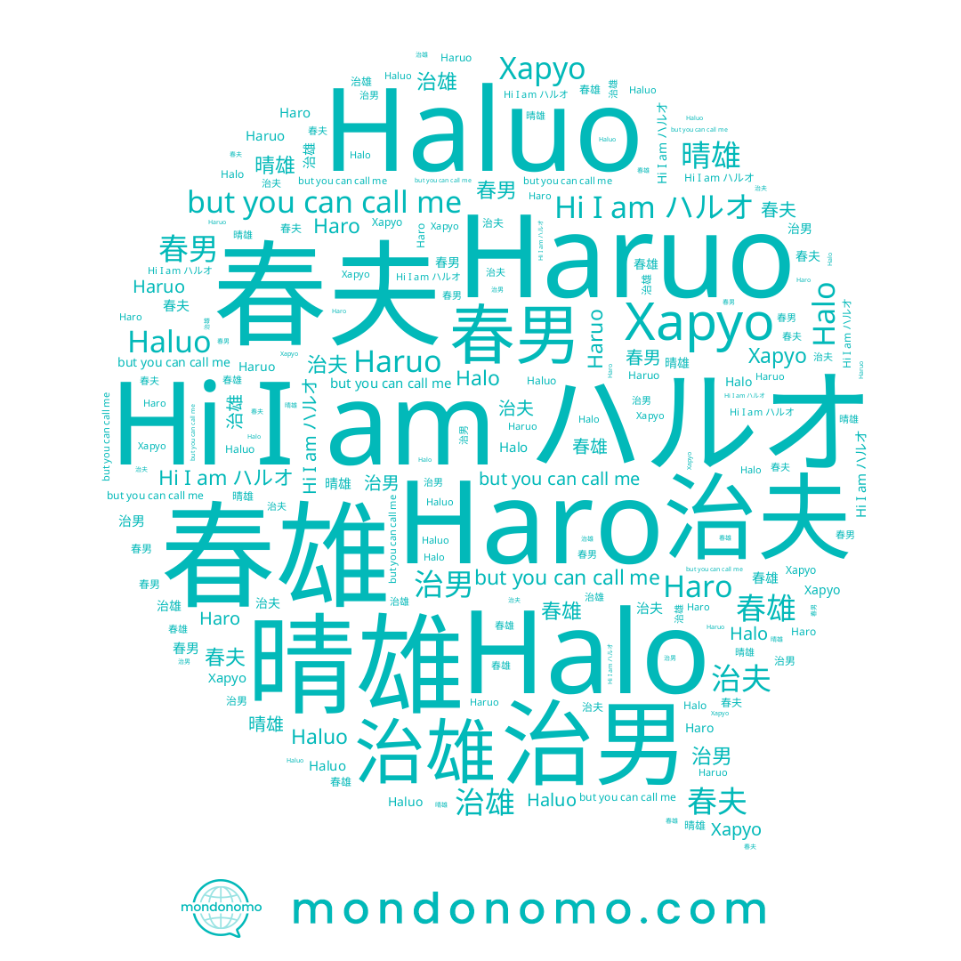 name 晴雄, name ハルオ, name 春夫, name Halo, name Haruo, name Haro, name 春雄, name 治雄, name 治夫, name 春男, name Харуо, name 治男