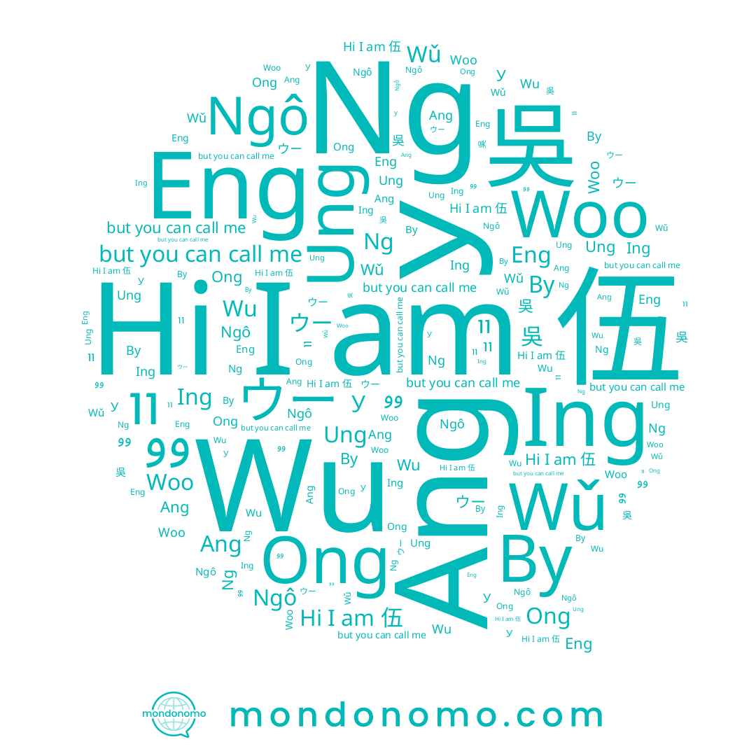 name Ng, name У, name Ing, name Woo, name Wǔ, name وو, name 吳, name Ang, name Ong, name Wu, name Eng, name 伍, name Ung, name וו, name Ngô, name Ву, name ウー