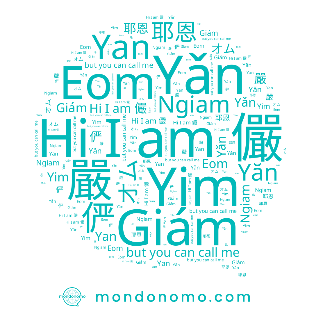 name Eom, name 耶恩, name Yim, name 儼, name 엄, name 嚴, name オム, name Yan, name Ngiam, name 俨