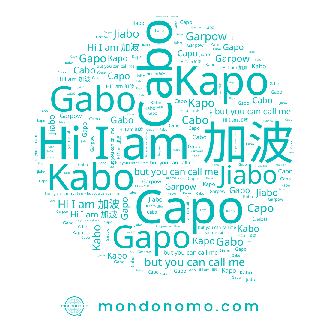 name 加波, name Cabo, name Garpow, name Capo, name Gapo, name Kabo, name Kapo, name Jiabo, name Gabo