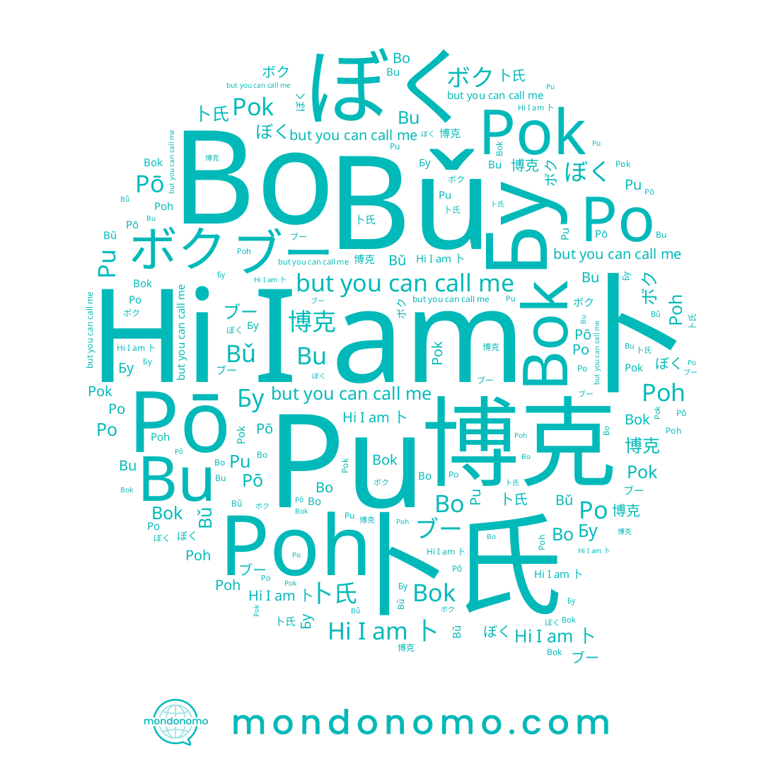 name Bok, name ぼく, name Pok, name 博克, name 복, name Poh, name 卜, name 卜氏, name Bo, name Bǔ, name Pō, name Bu, name ボク, name Po, name Бу, name 攴, name ブー, name Pu