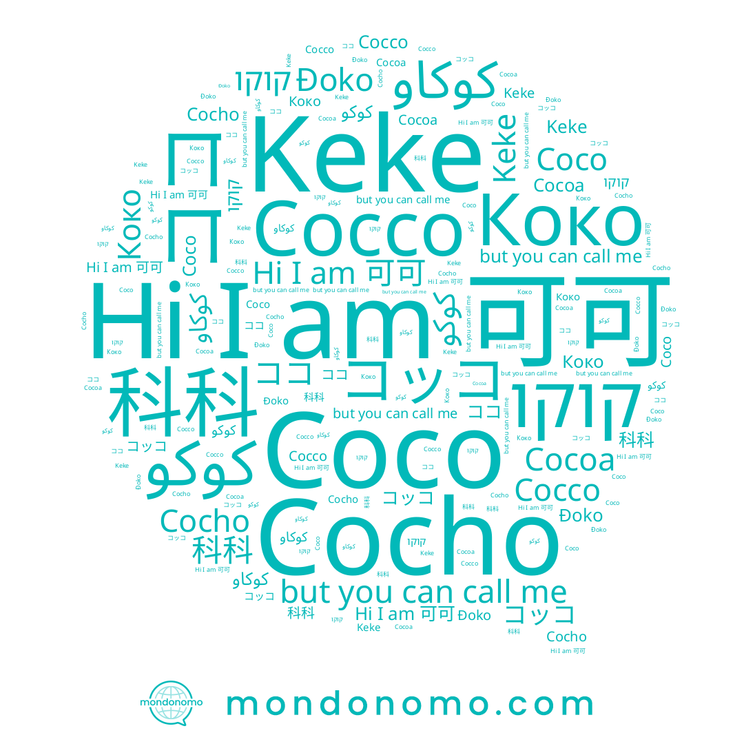 name كوكو, name 可可, name Cocho, name Коко, name Coco, name Keke, name 科科, name コッコ, name كوكاو, name ココ, name Cocco, name Đoko, name קוקו