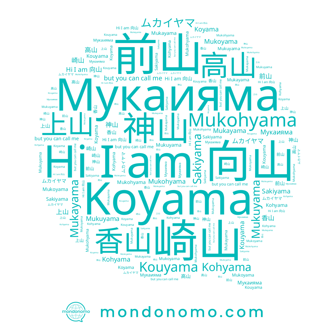 name Mukohyama, name 向山, name Mukoyama, name Sakiyama, name Koyama, name 崎山, name Mukuyama, name Mukayama, name 上山, name 神山, name 高山, name Мукаияма, name Kohyama, name 前山, name 香山, name ムカイヤマ, name Kouyama