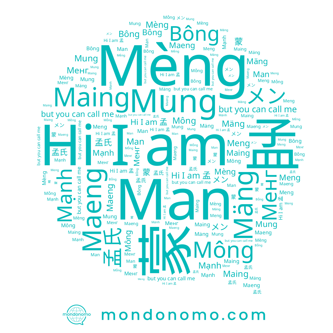name Менг, name メン, name Meng, name Bông, name Maeng, name Mông, name Maing, name 蒙, name 孟, name 맹, name Mèng, name Mäng, name Mạnh, name Man, name Mung, name 孟氏