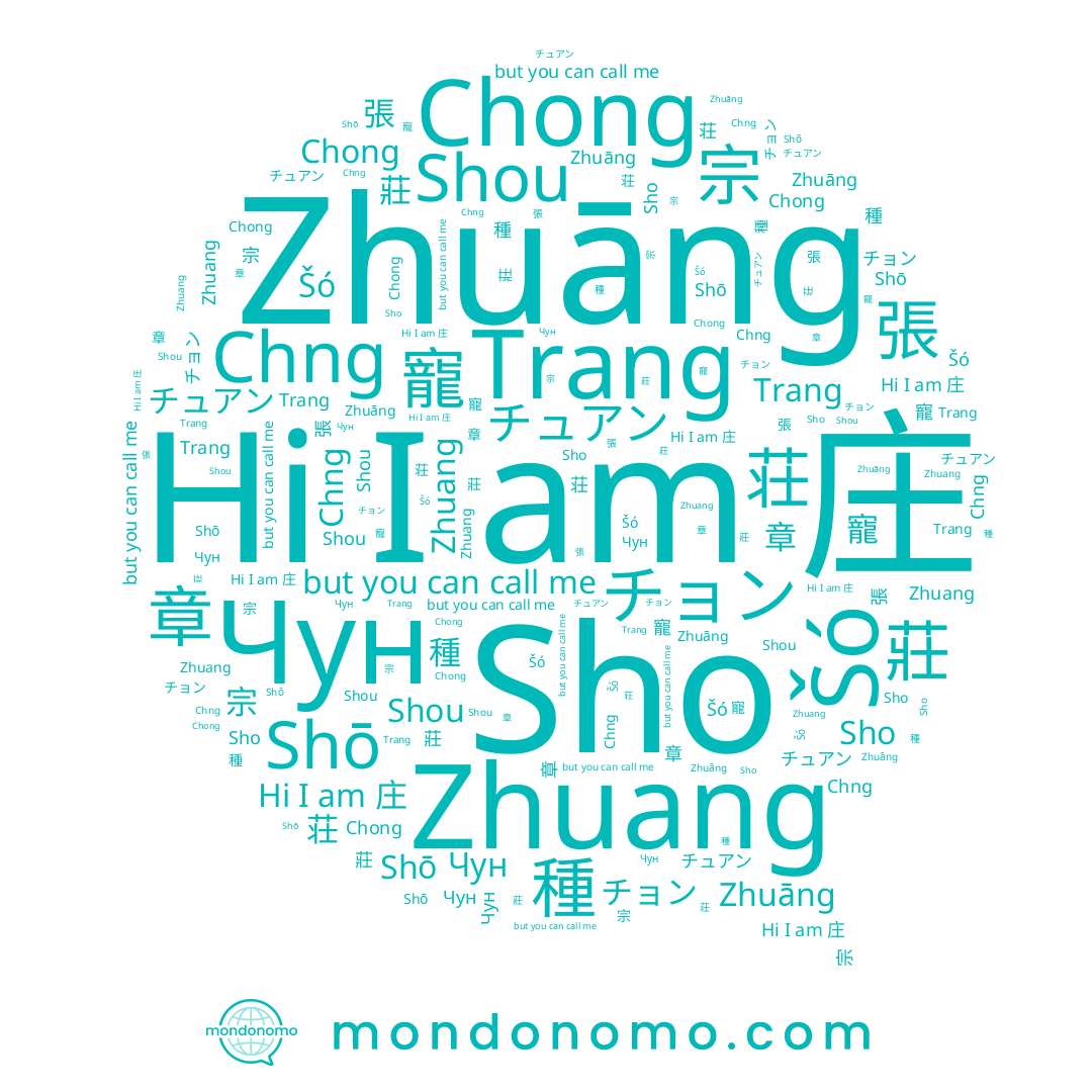 name Shō, name Chng, name 宗, name 庄, name Zhuang, name チュアン, name Shou, name Šó, name Чун, name チョン, name Trang, name 章, name 莊, name 種, name 張, name 寵, name 荘, name Chong, name Sho