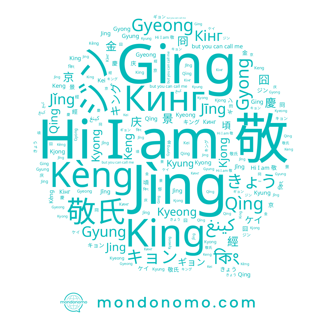 name Keng, name 敬, name Ging, name কিং, name 敬氏, name 頃, name Gyung, name Qìng, name 경, name Jīng, name 冏, name Jìng, name Kjong, name Kyong, name キング, name 庆, name 經, name Кінг, name Kei, name ギョン, name Jǐng, name 景, name 金, name ジン, name King, name 京, name Кинг, name Gyeong, name ケイ, name Kyeong, name Gyong, name Qing, name 慶, name キョン, name Kyung, name كينغ, name 囧, name Jing, name きょう