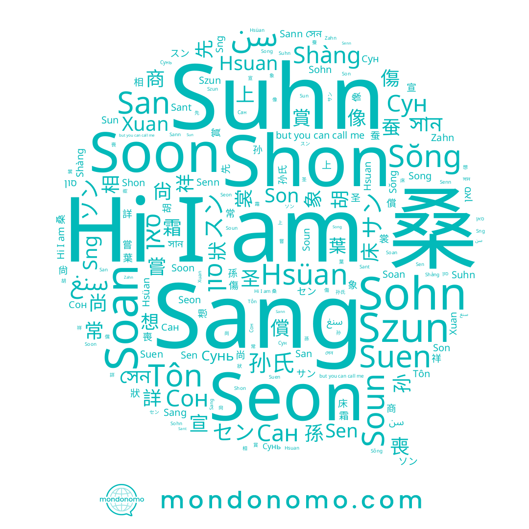 name Suhn, name Сон, name 圣, name 商, name スン, name Senn, name Soon, name সান, name 償, name 孫, name Sann, name 像, name Shon, name Tôn, name סאן, name Sun, name セン, name 宣, name 嘗, name Szun, name Сунь, name 上, name 喪, name Zahn, name סון, name Сан, name Sng, name ソン, name Sang, name Sen, name Soan, name Song, name Sŏng, name Сун, name Son, name San, name サン, name 孙氏, name Hsüan, name Sohn, name Hsuan, name Suen, name 傷, name Soun, name 先, name سن, name Xuan, name 孙, name سنغ, name 桑, name সেন, name Shàng, name Seon, name Sant