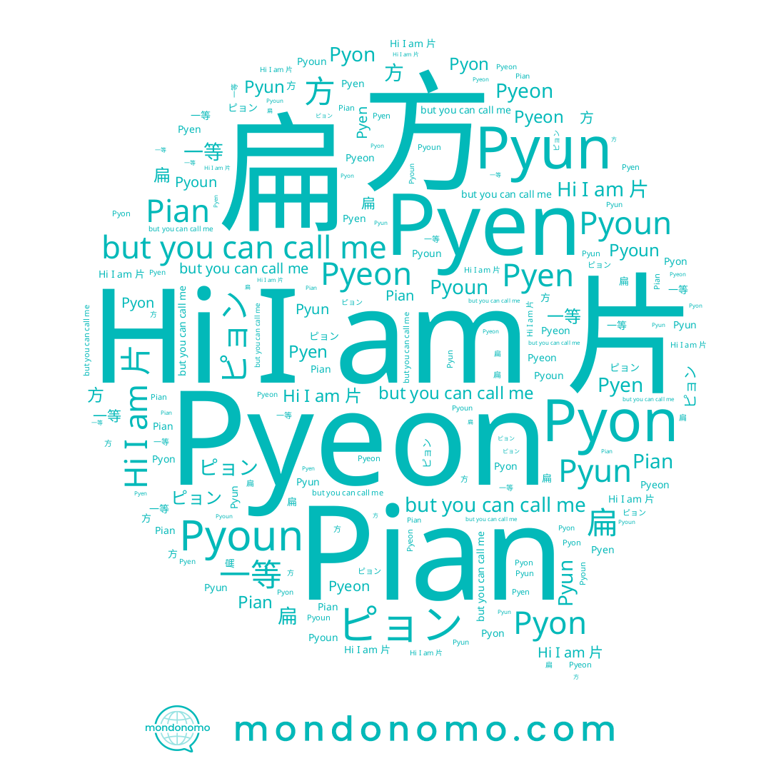 name 方, name Pyon, name Pyoun, name 片, name Pyeon, name 편, name Pyen, name Pian, name Pyun, name 一等, name 扁, name ピョン
